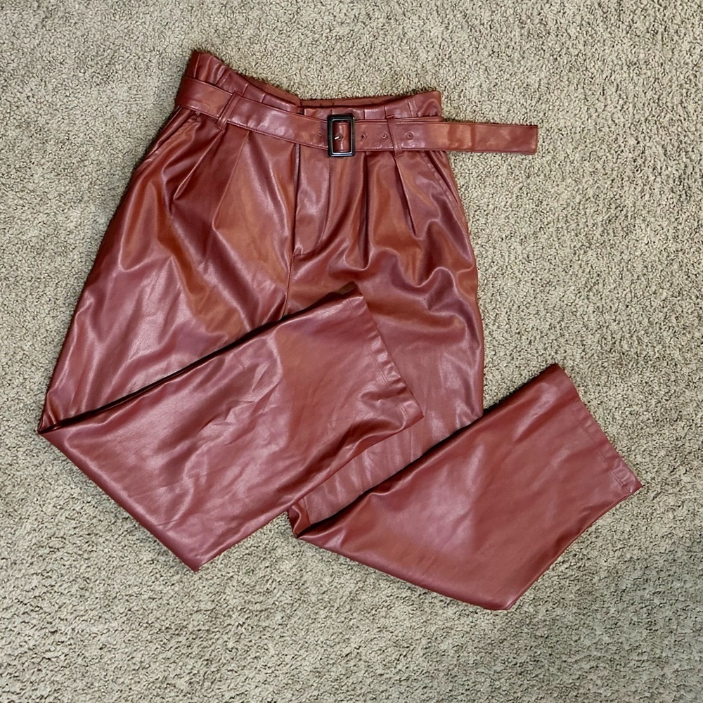 Who What Wear Women's HighRise Brown Faux Leather PaperBag Pants Size 4 Like New - Picture 6 of 6